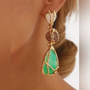Elegant Green and Gold Drop Earrings